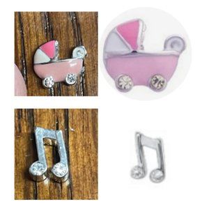 Origami Owl set of 2 charms Music Notes and Pink Baby Carriage